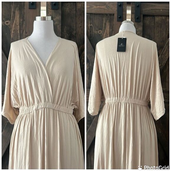 NWT Boho V Neck Short Sleeve Batwing Style Casual Loose High Waist Beach Dress - Picture 6 of 14